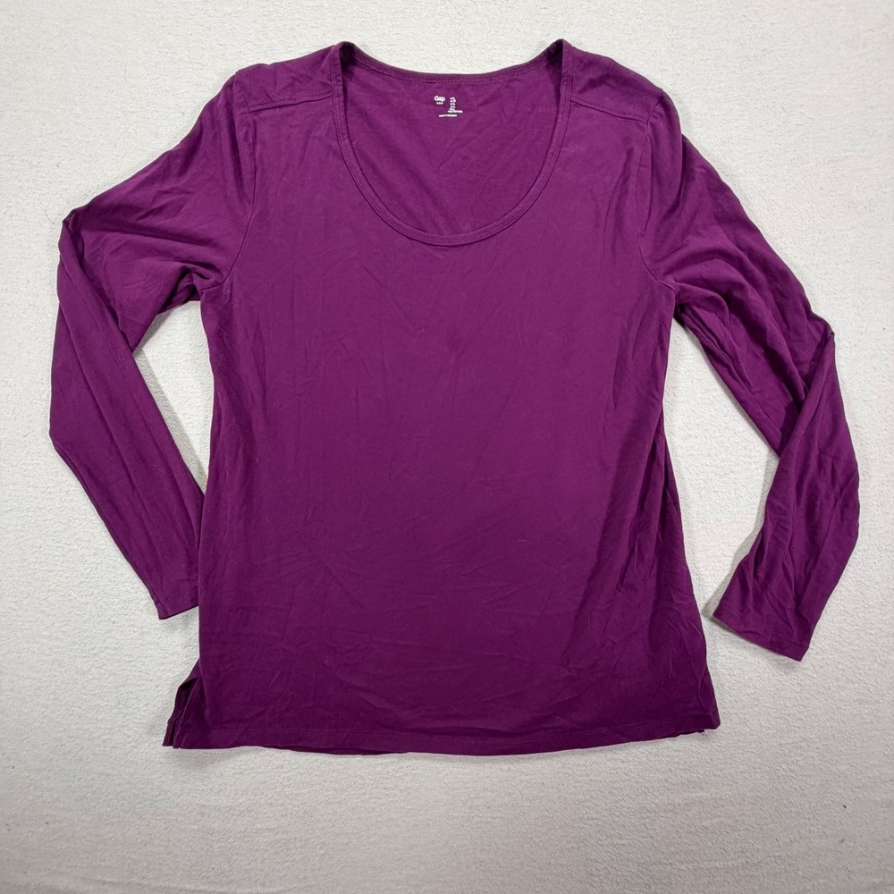 Gap Womens T-Shirt Regular Purple Scoop Neck Long Sleeve Large